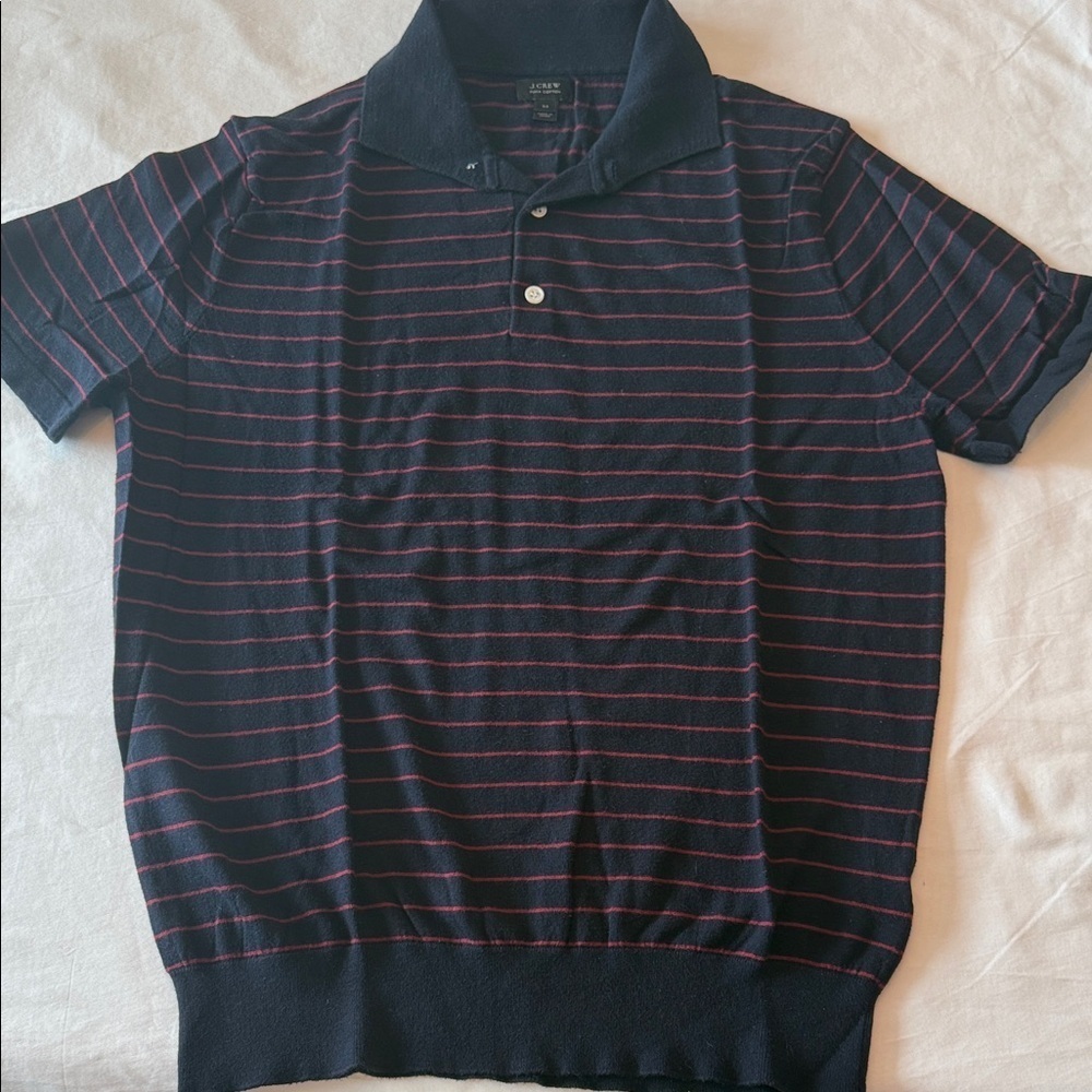 J. Crew Navy and Red Striped Italian Polo Shirt